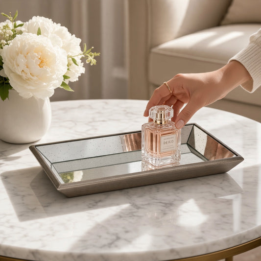 Astor Distressed Mirrored Tray With Wooden Detailing