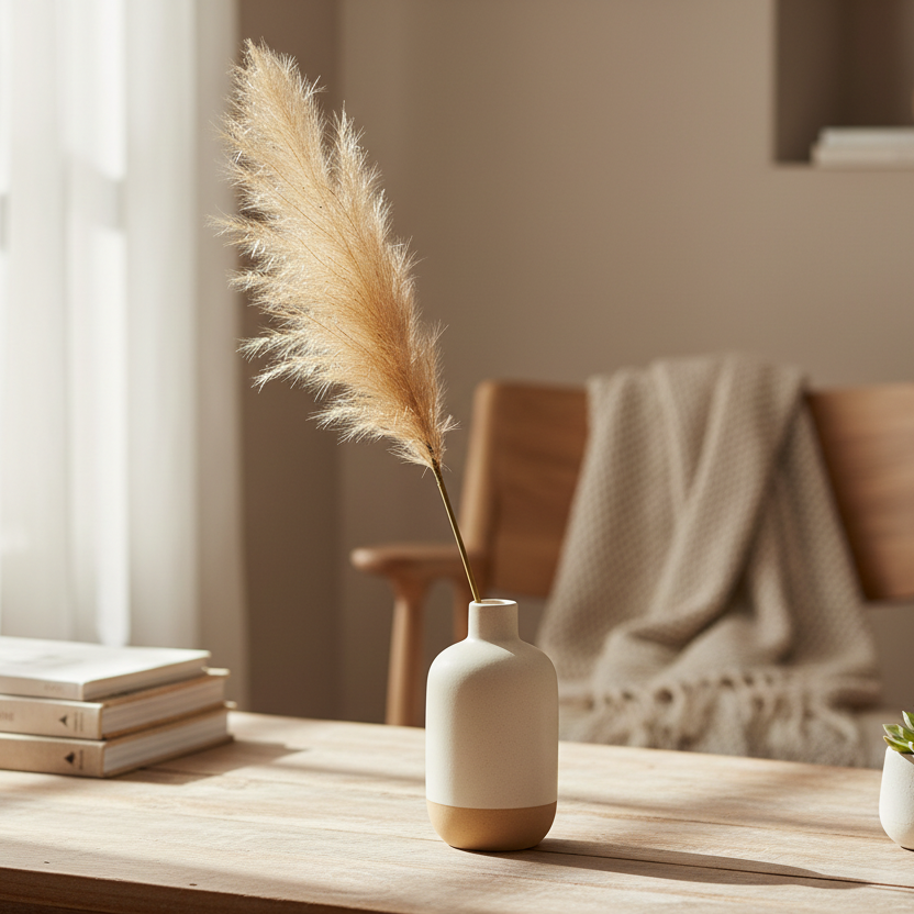 Bleached Faux Pampas Grass Stem