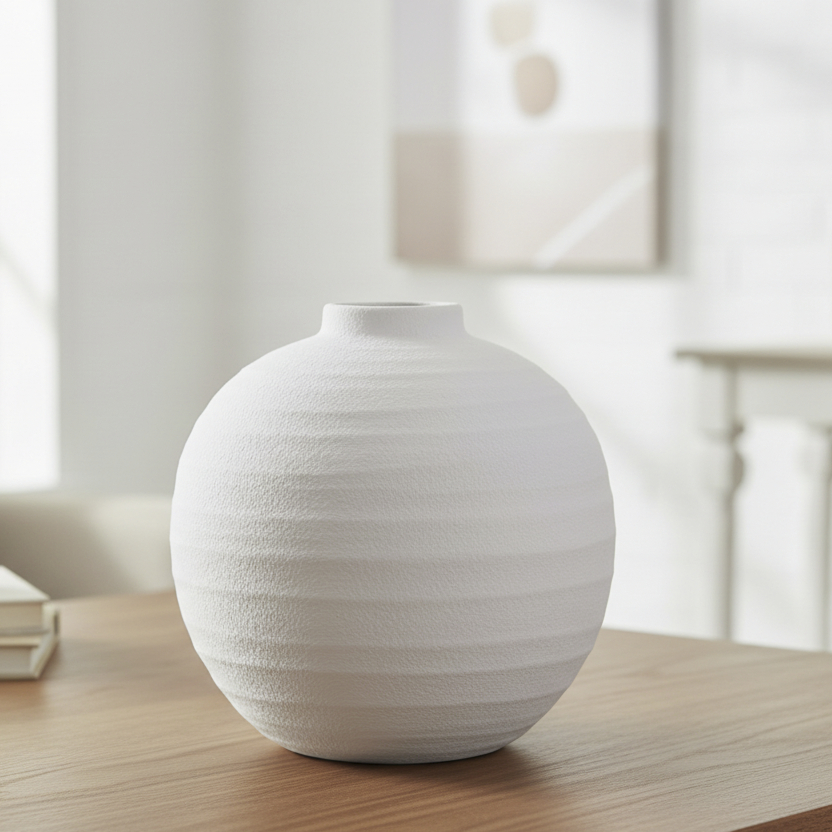 Tiber Matt White Ceramic Vase - Antique White Ceramic Decorative Vase