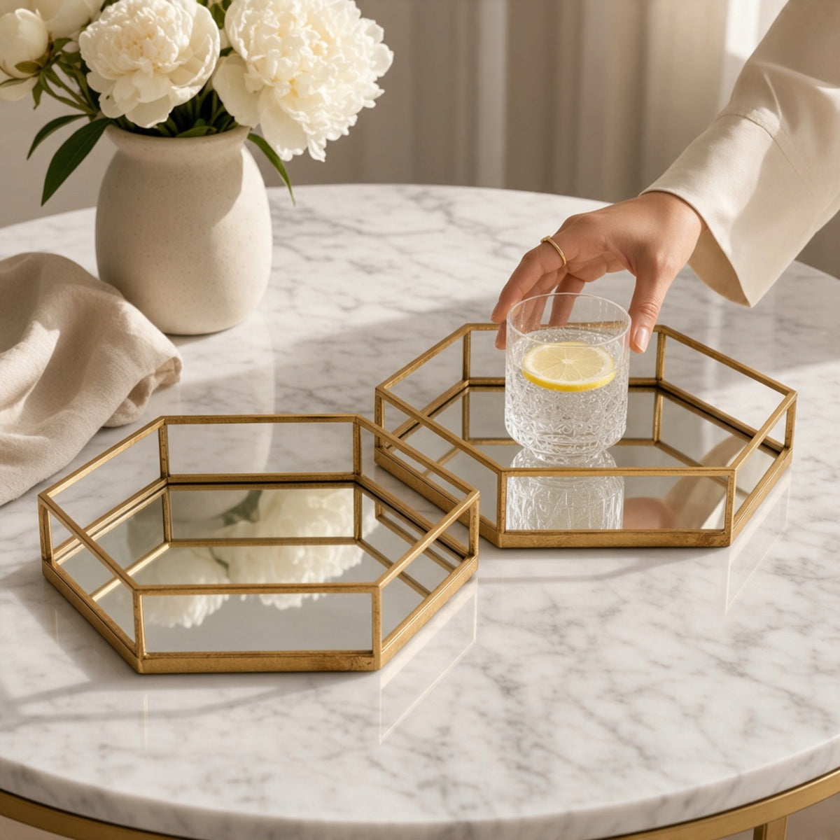 Gold Hexagon Set Of Two Trays