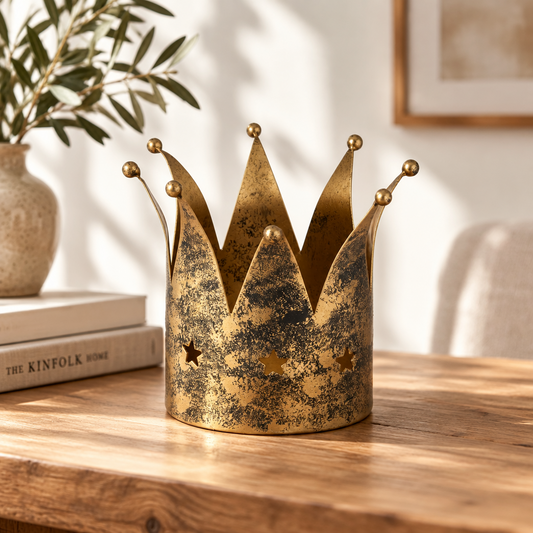 Antique Gold Crown Candle Holder
