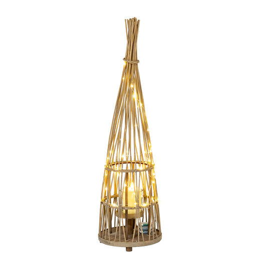 Medium Conical Wicker Lantern With Glass Holder & LED Lights
