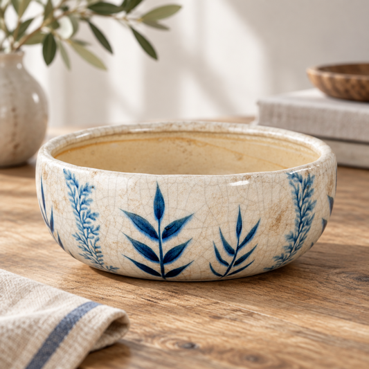 Small Blue Flora Bowl Pot Decorative Home Accessory