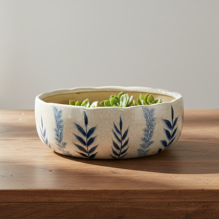 Large Blue Flora Bowl Pot