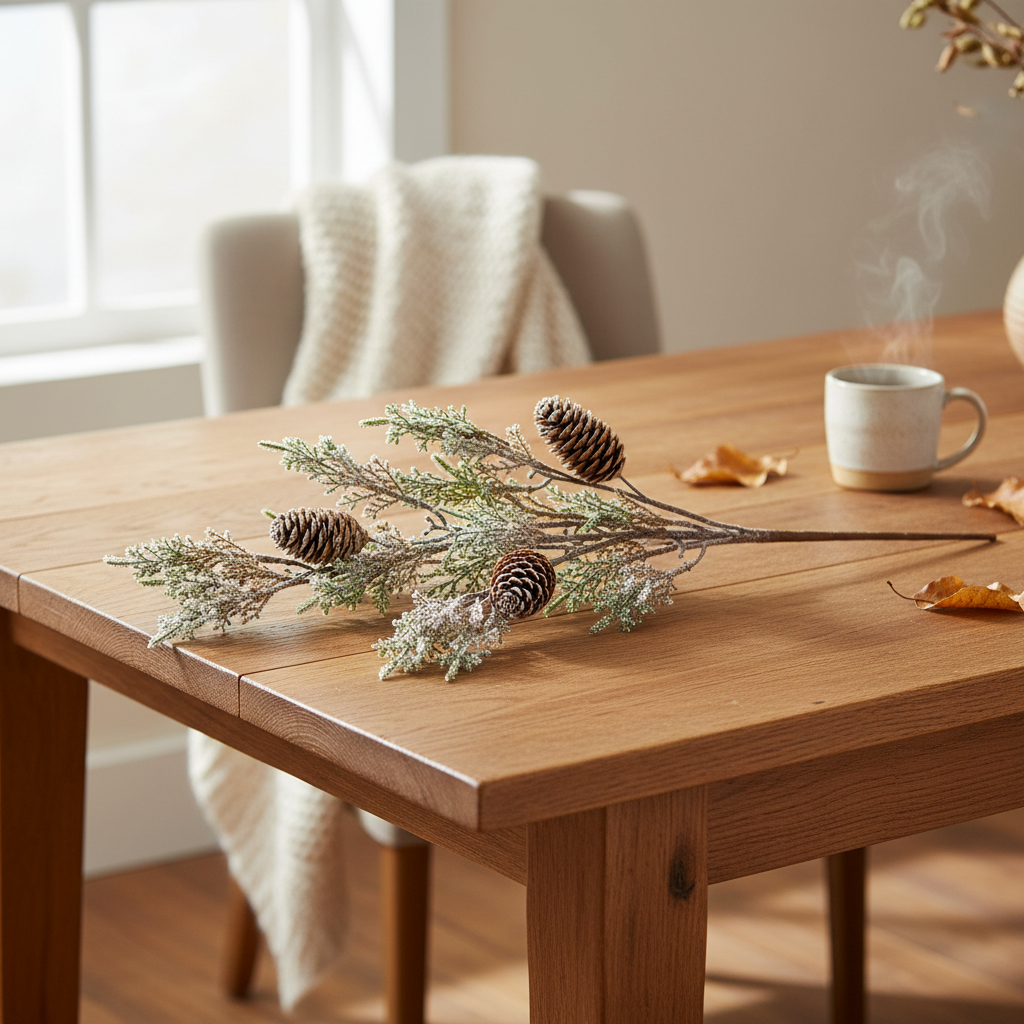 Medium Frosted Cypress Fir Branch Spray With Pinecones Artificial