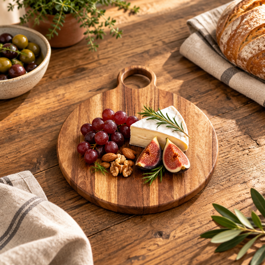 Small Round Acacia Serving Board With Handle