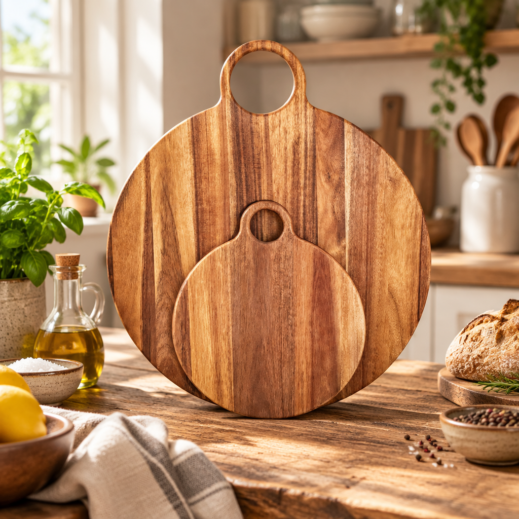 Large Round Acacia Serving Board With Handle