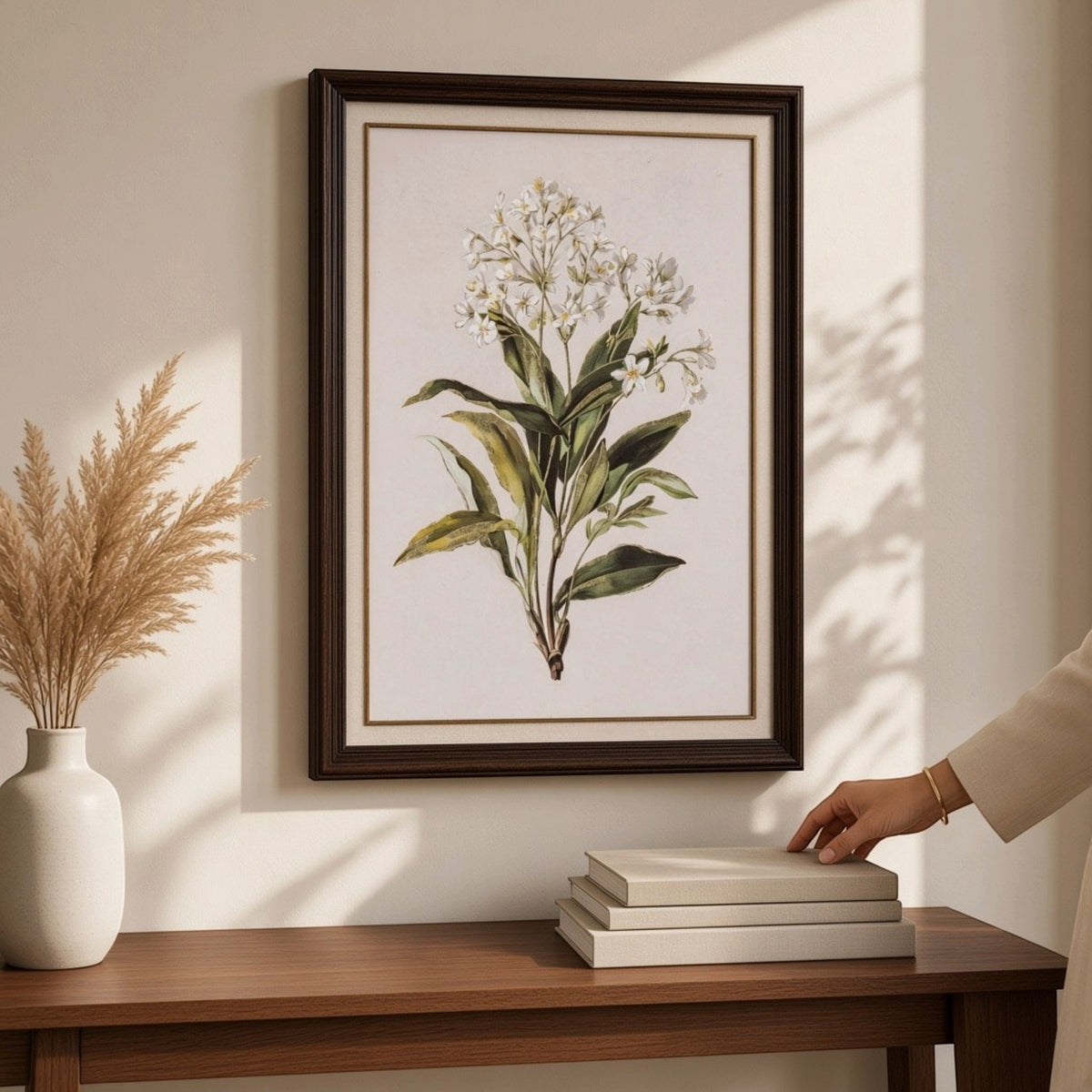 Flora & Fauna Collection White Wildflower on Linen in Frame