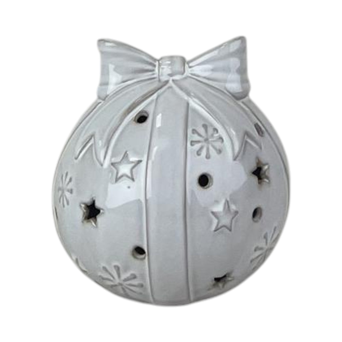 Glazed Ceramic Baulbe with Bow Ornament with Textured Detail and LED