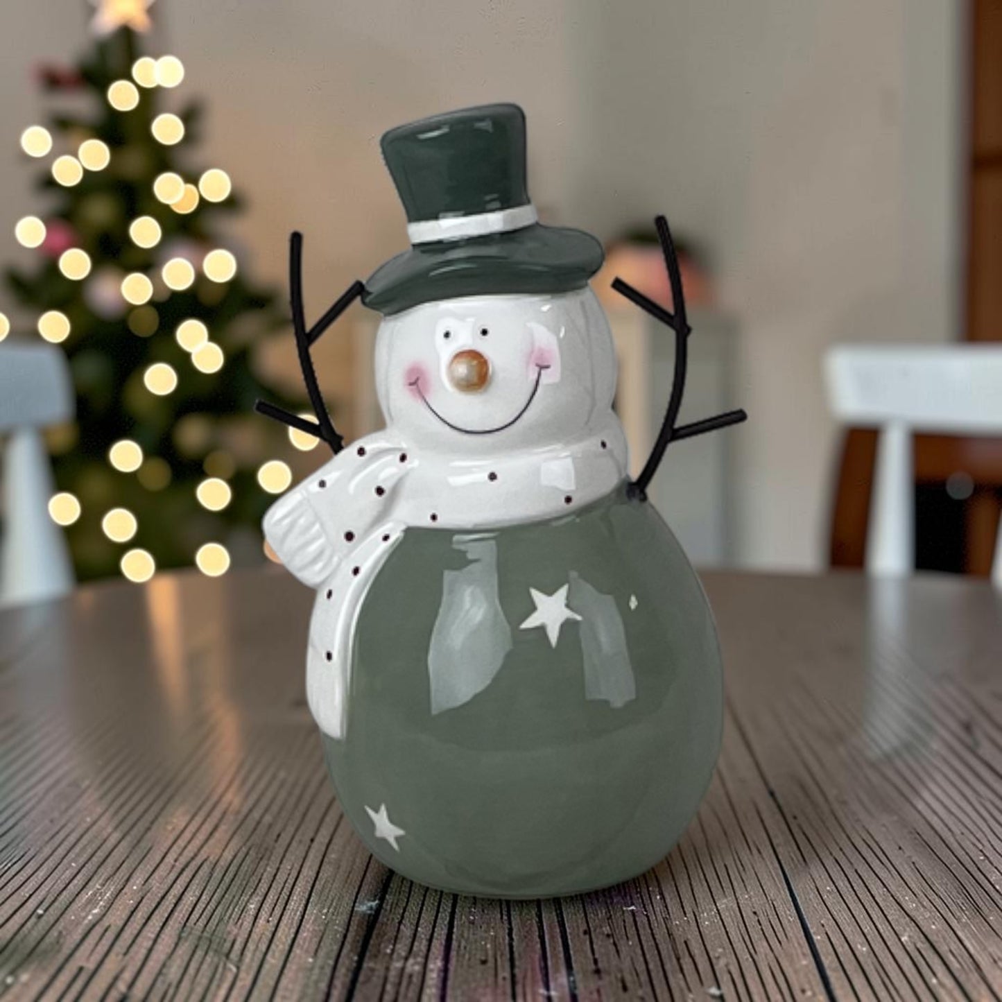 Light Green Ceramic Snowman Decoration 17cm