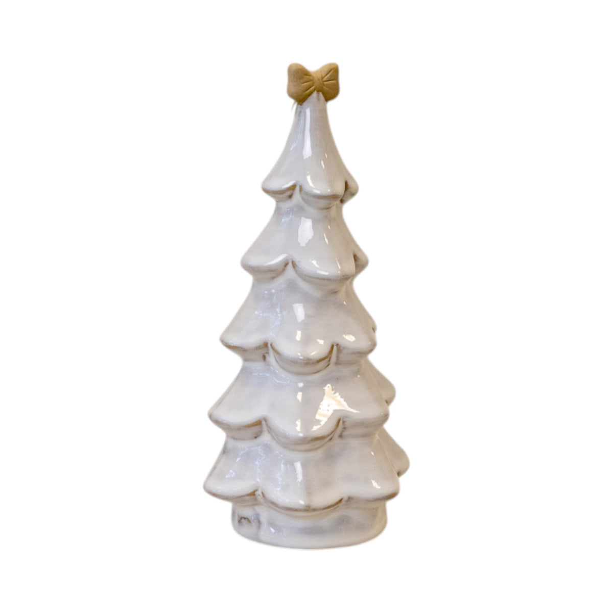 Medium Stone Glazed Ceramic Christmas Tree with Cream Bow on Top