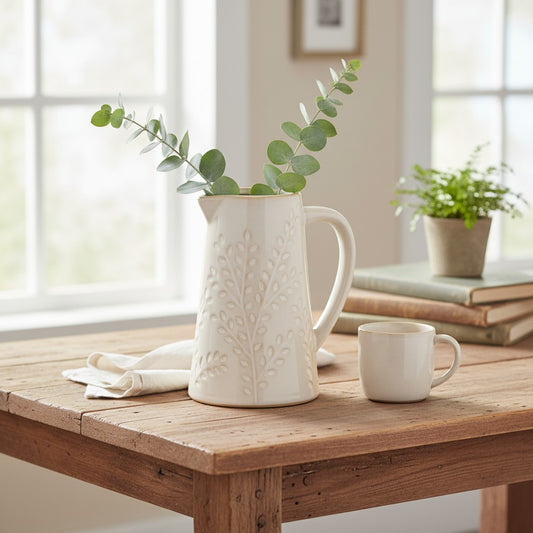 Small Natural Ceramic Olive Branch Jug 13cm