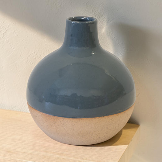 Blue Ceramic Glazed Vase with Unglazed Detail