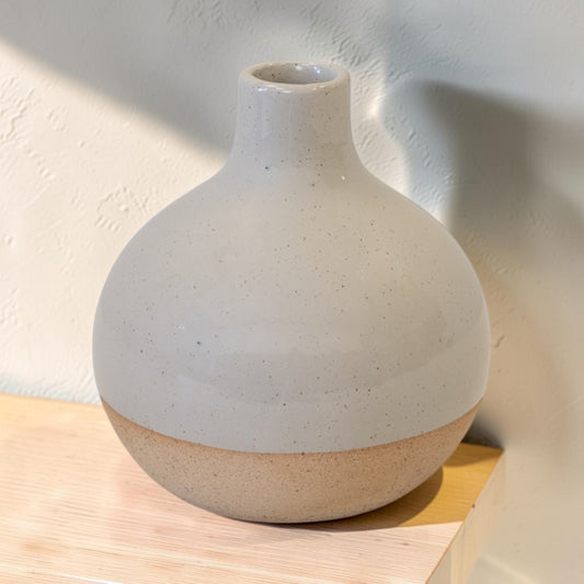 Taupe Ceramic Glazed Vase with Unglazed Detail