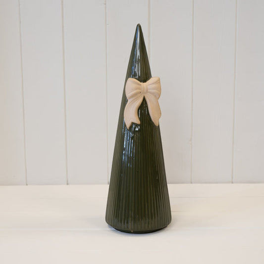 Large Forest Green Striped Tree with Bow Detail