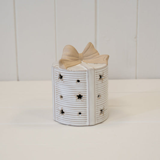 Large Ceramic LED Present with Bow Topper