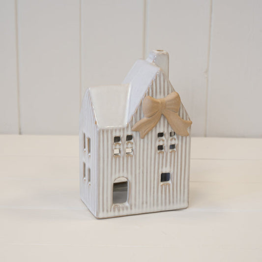 Ceramic Natural Tealight House with Bow Detail Large