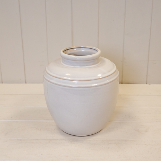 Large Natural Rustic Ceramic Vase with Double Line Detail
