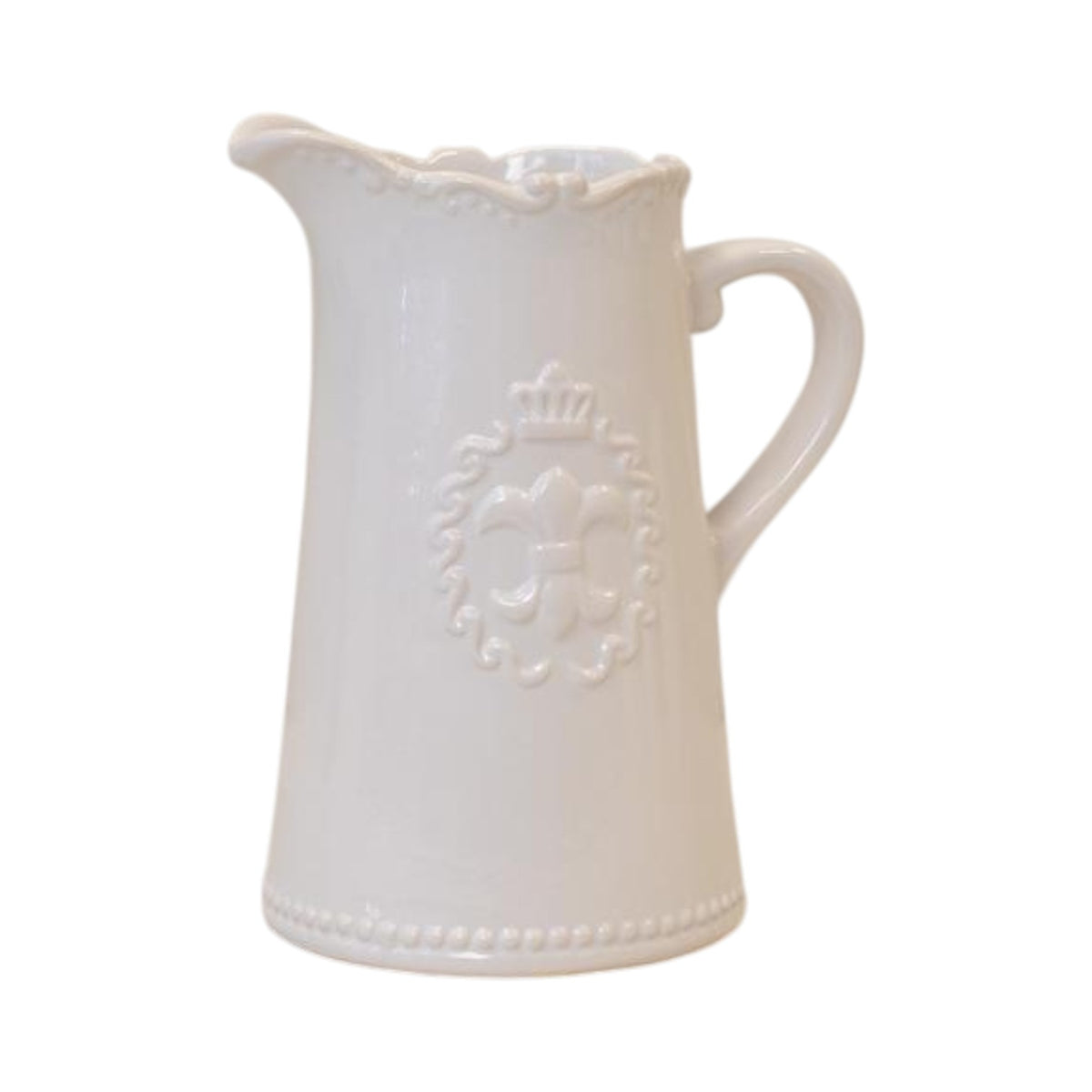 White Ceramic Jug 19cm Fleur De Lis