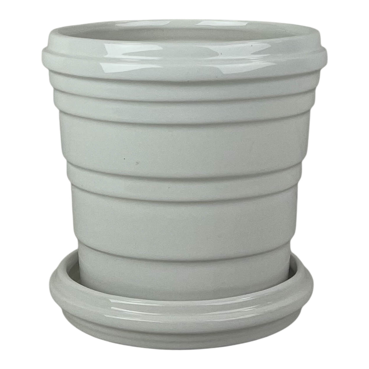 White Ribbed Ceramic Pot And Saucer
