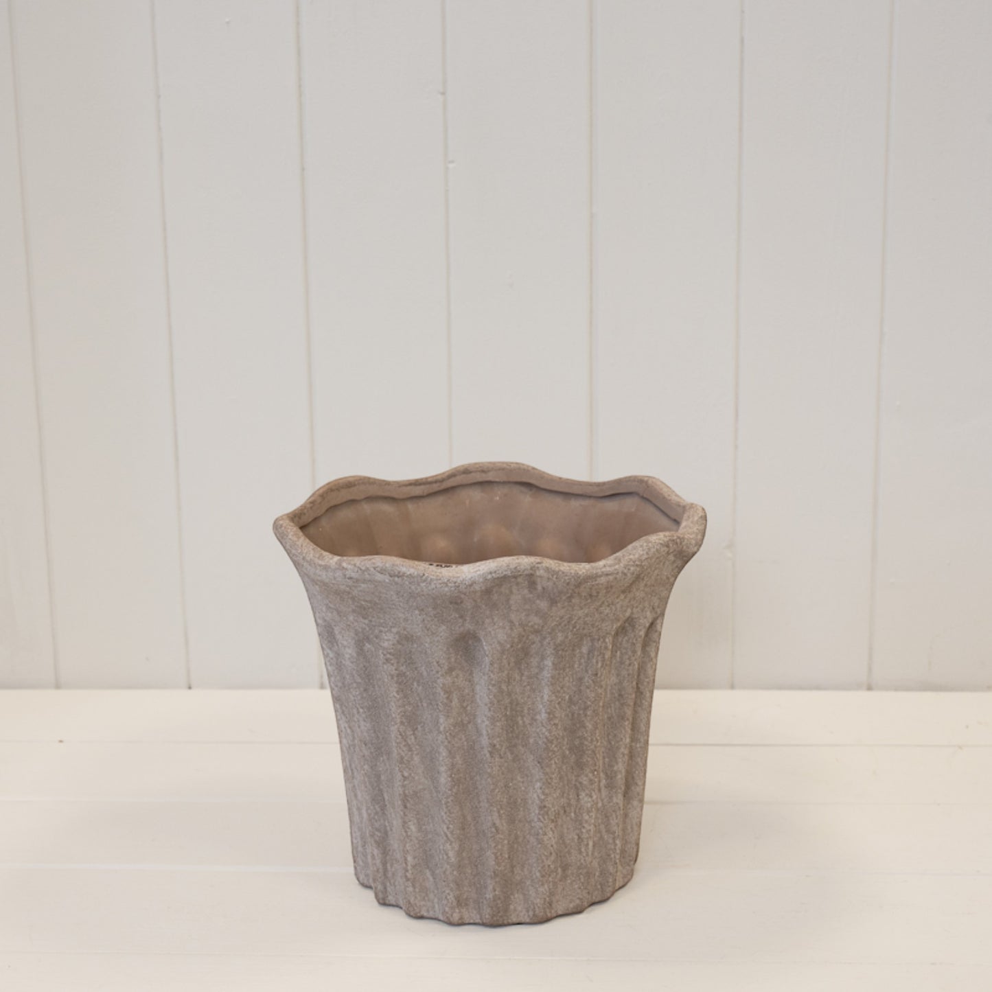 Medium Brown Fluted Stoneware Pot