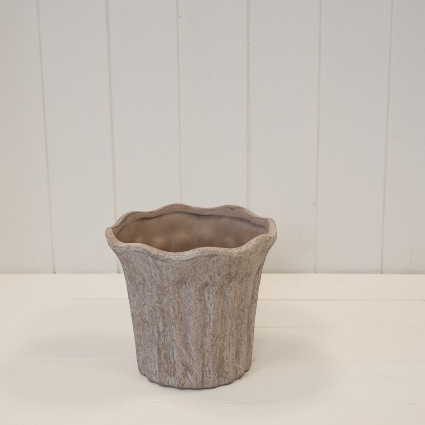 Small Brown Fluted Stoneware Pot