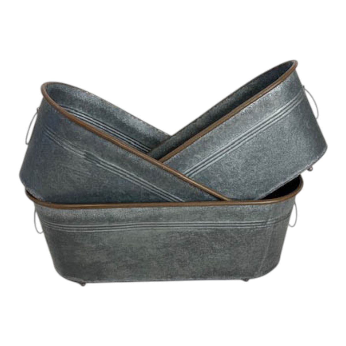 Set of 3 Large Metal Oval Trough Planters