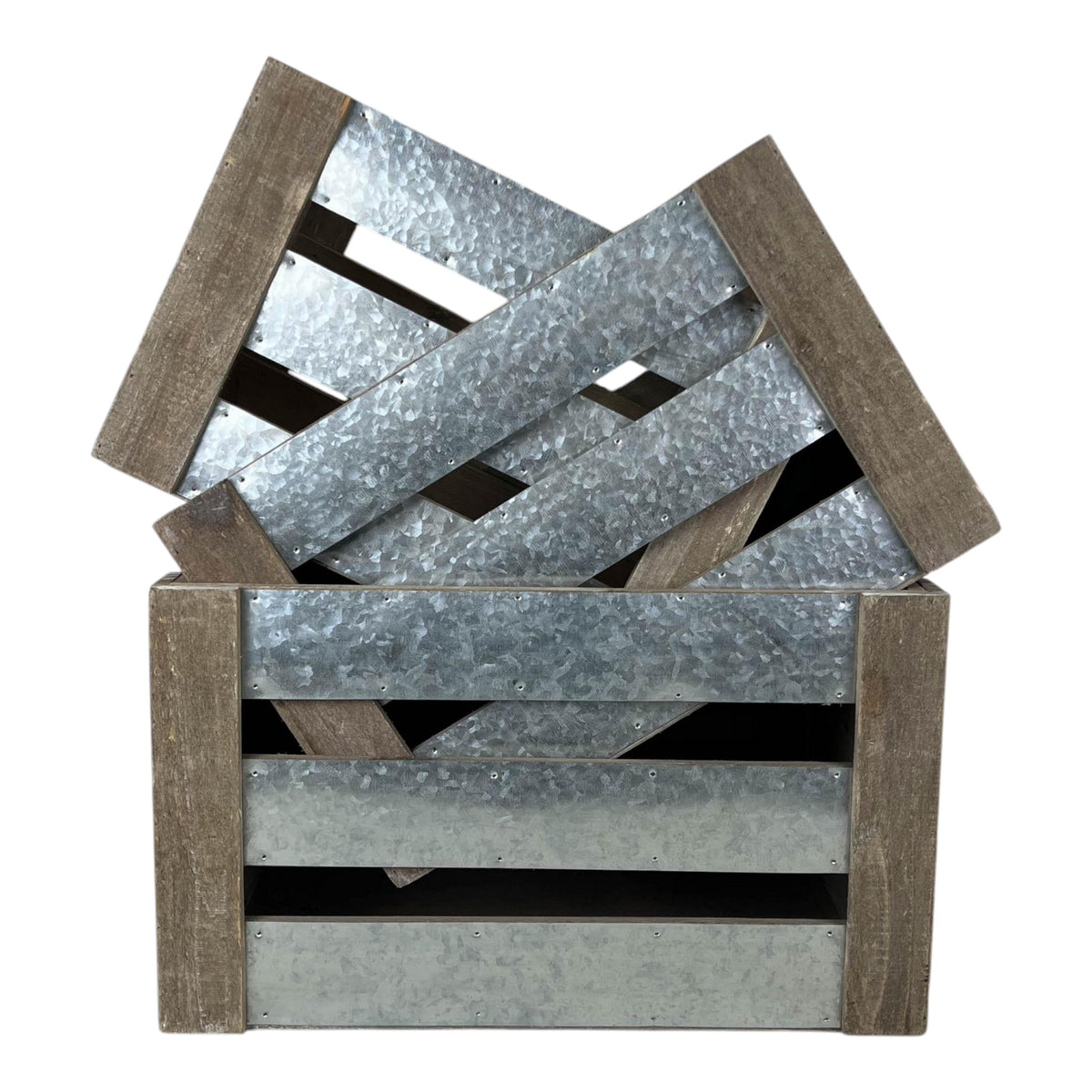 Set of Three Wood and Zinc Crates