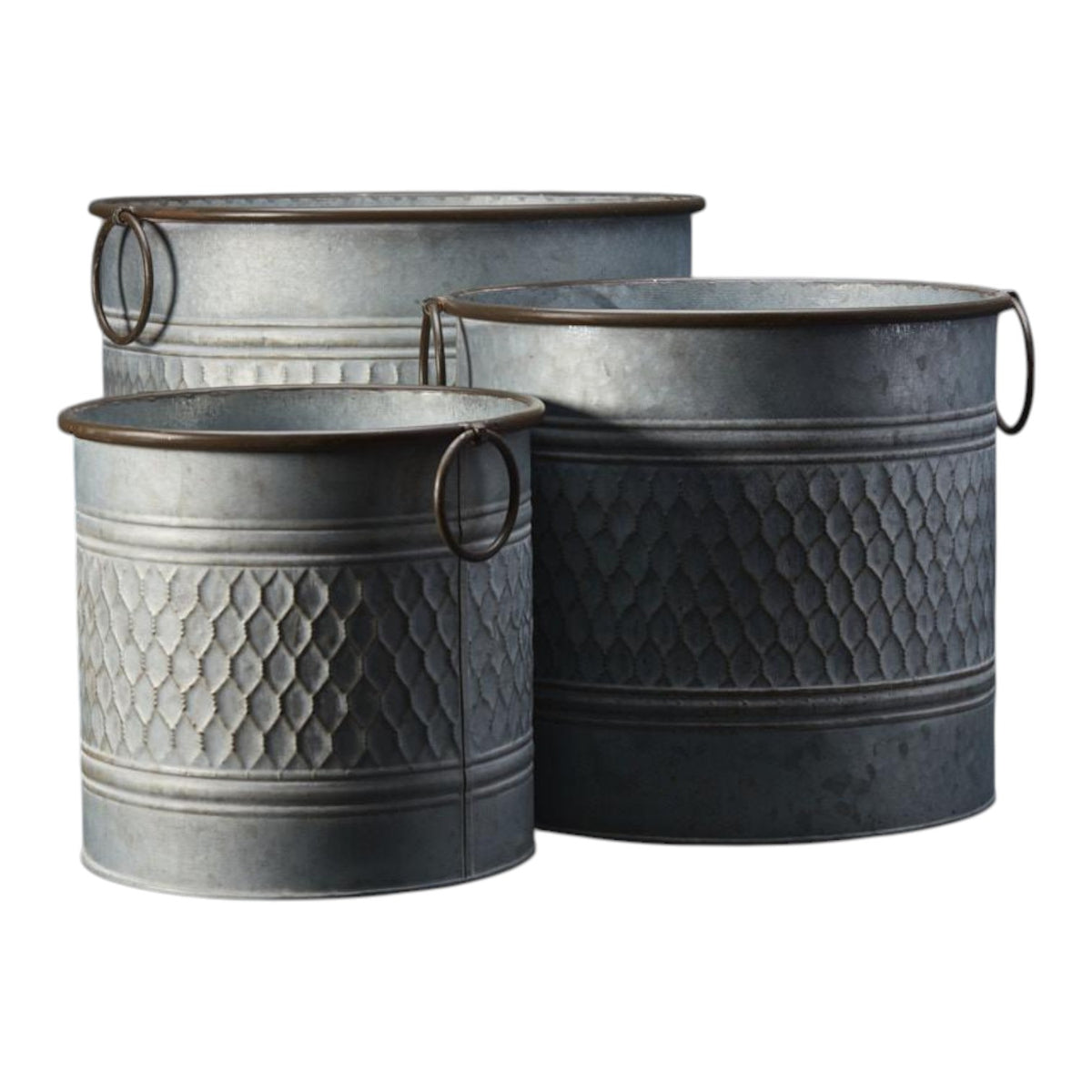 Set of Three Zinc Honeycomb Planters
