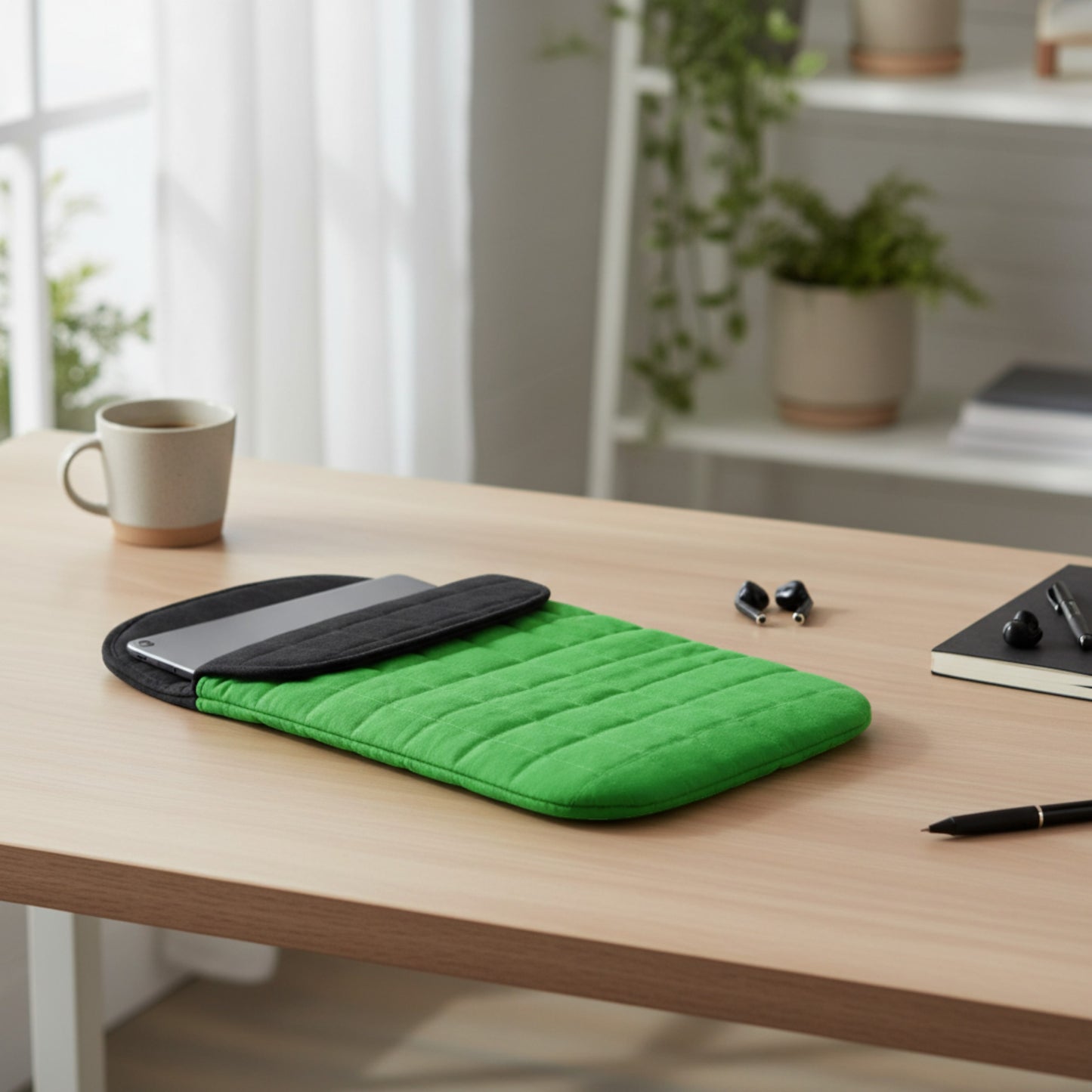 Frog Green 13 Inch Padded Laptop Pouch Stonewash Cotton