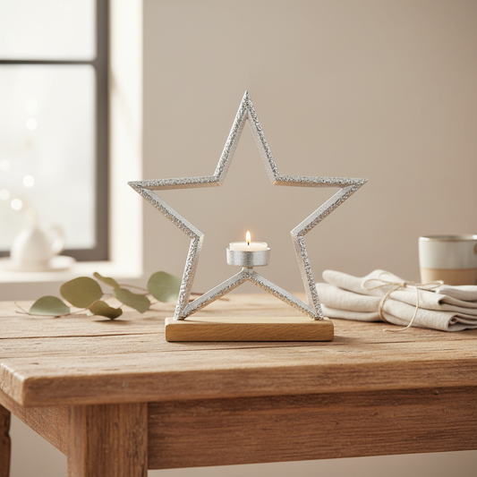 Black Metal Star Tealight Candle Holder 26cm