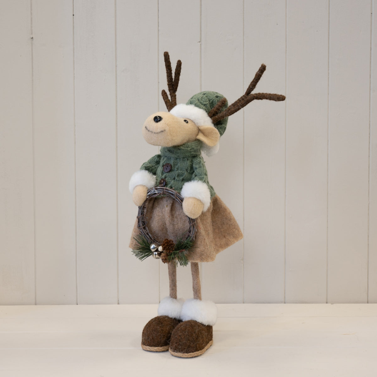 Standing Female Felt Elk Christmas Ornament with Antlers