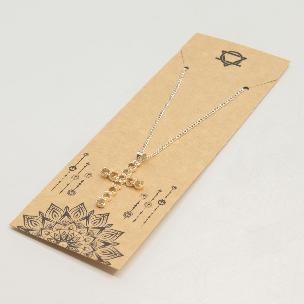 Silver Plated (45cm Chain)- Citrine Crucifix