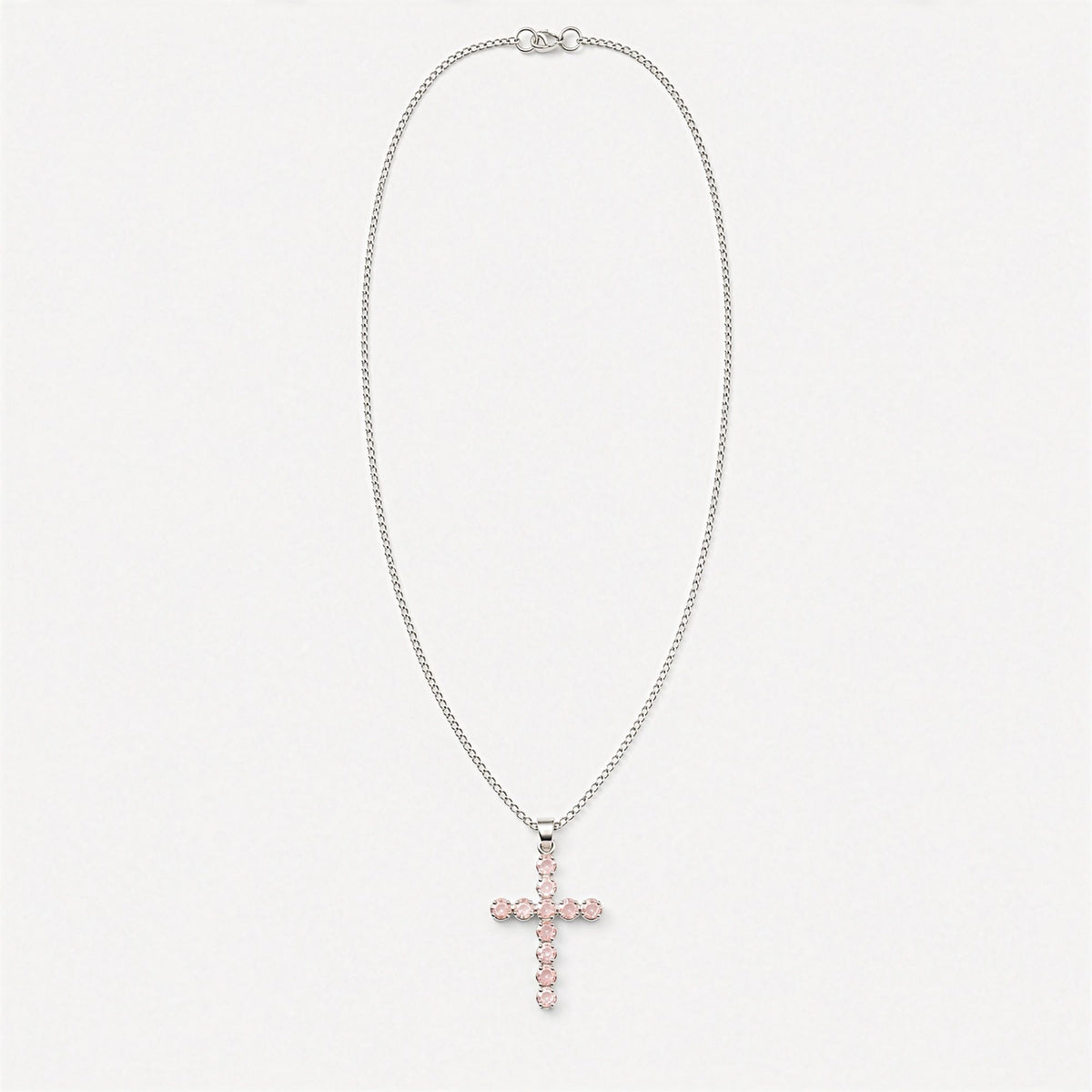 Silver Plated (45cm Chain)- Rose Quartz Crucifix