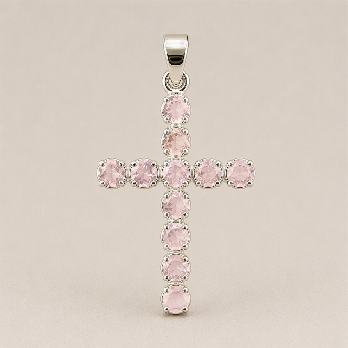 Silver Plated (45cm Chain)- Rose Quartz Crucifix