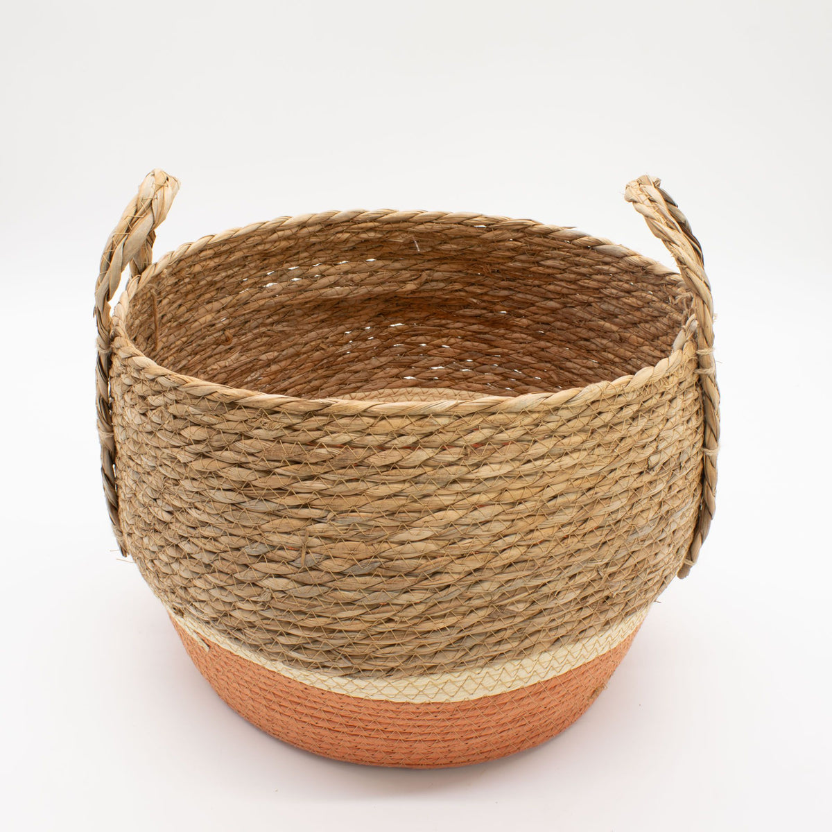 Straw & Seagrass Large Baskets - Natural & Orange- Set of 4