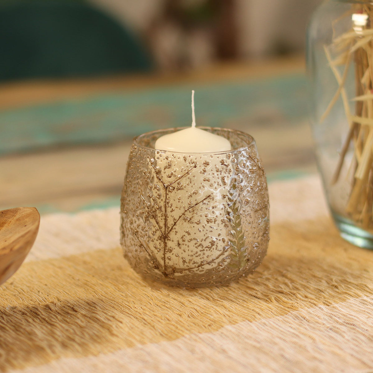 Natural Floral Glass - Straight Candle Holder - Pino - (10x9cm)