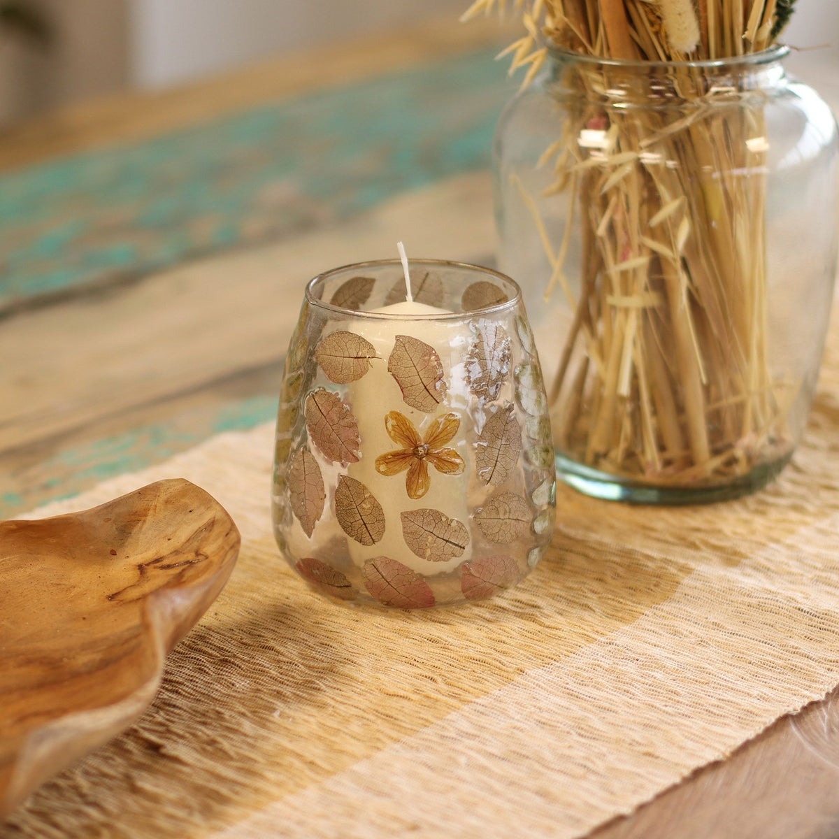Natural Floral Glass - Vase Candle Holder - Primavera - (12x11cm)