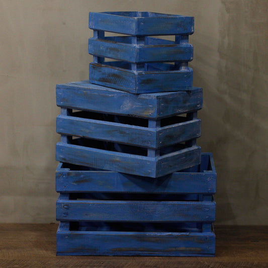 Wooden Storage Crates Bluewash (Set of 3)