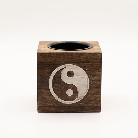 Square Mango Wood Oil Burner - Yin Yang