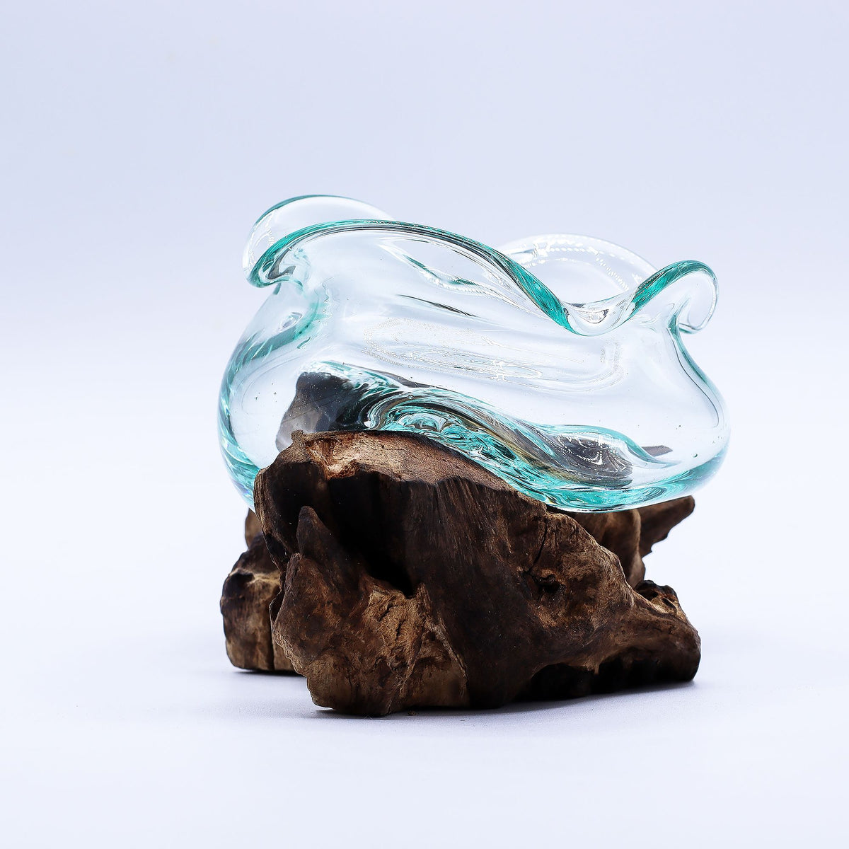 Molten Glass Wavy Bowl on Wood 18cm