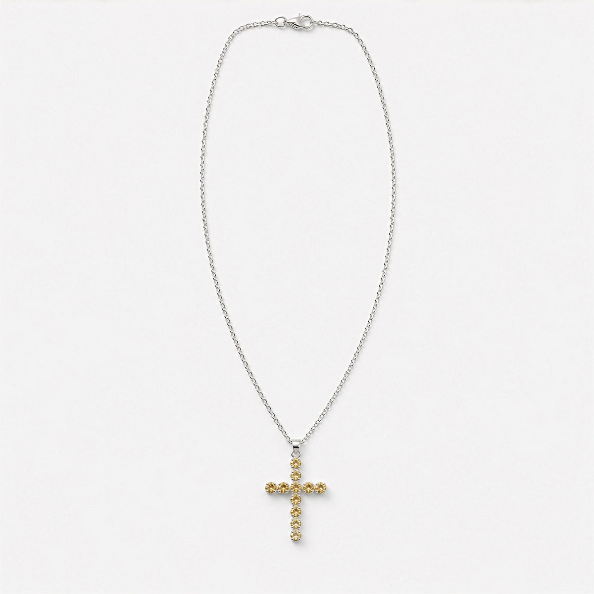 Silver Plated (45cm Chain)- Citrine Crucifix