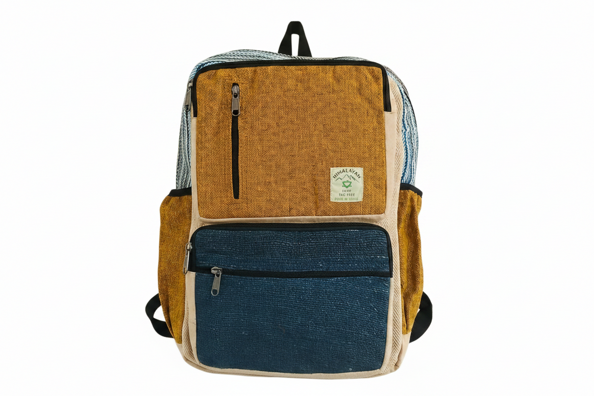 Large Boxy Hemp Backpack - Teal & Tumeric