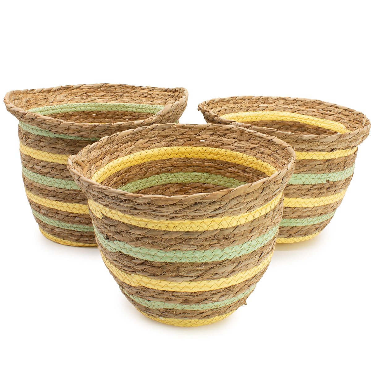 Seagrass & Straw Vase Shaped Baskets - Natural Yellow & Green - Set of 5