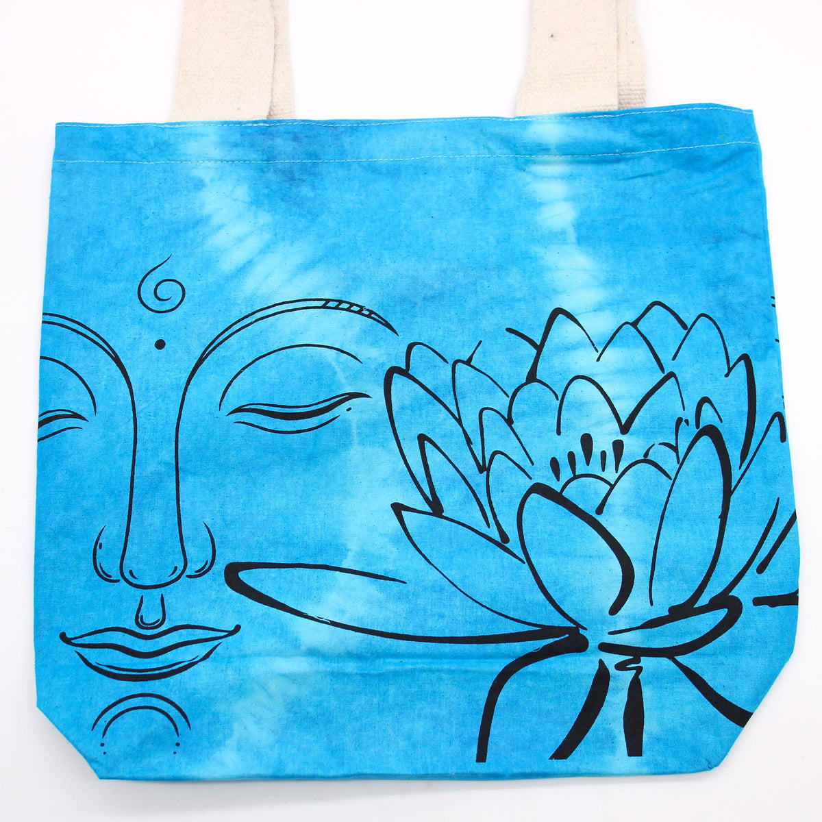 Tye-Dye Cotton Bag (6oz) - 38x42x12cm - Lotus Buddha - Blue -Handle