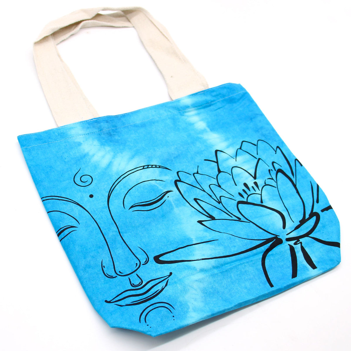 Tye-Dye Cotton Bag (6oz) - 38x42x12cm - Lotus Buddha - Blue -Handle