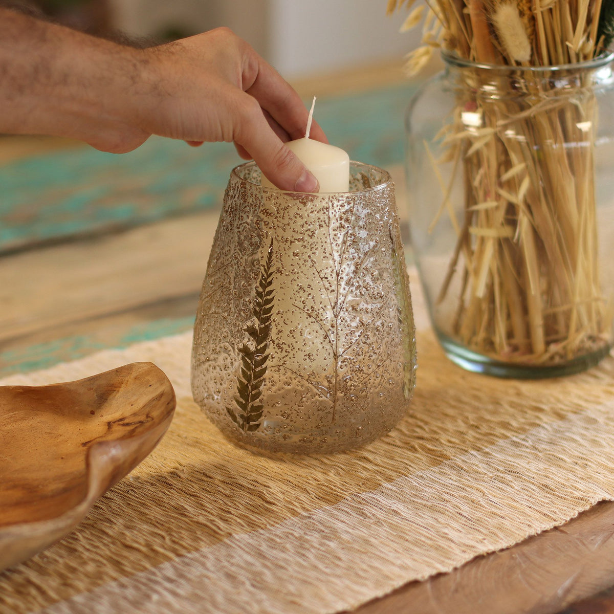Natural Floral Glass - Large Bowl Candle Holder - Pino - (15X12cm)