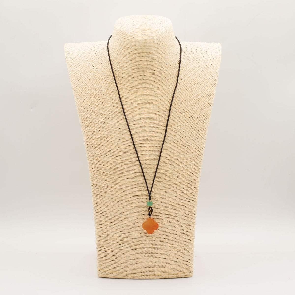 Cord Necklace Gemstone Pendant - Red Jade Clover