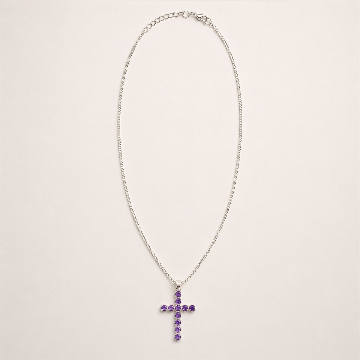 Silver Plated (45cm Chain)- Amethyst Crucifix