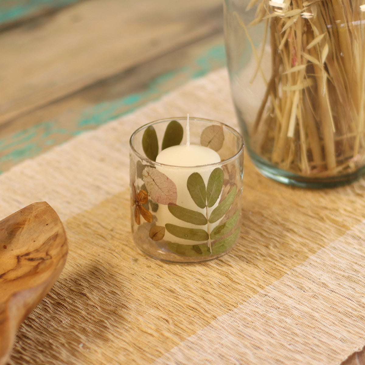 Natural Floral Glass - Straight Candle Holder - Primavera - (8x8cm)